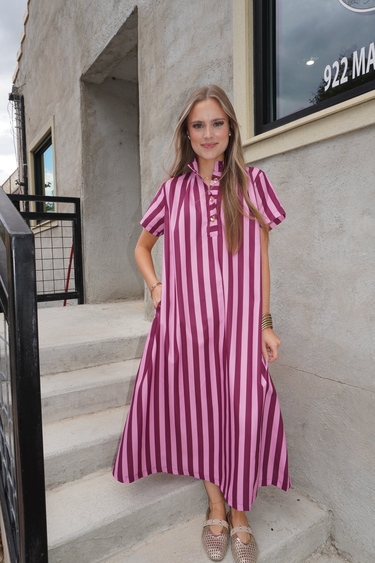 Stand Tall Striped Midi Dress in Plum