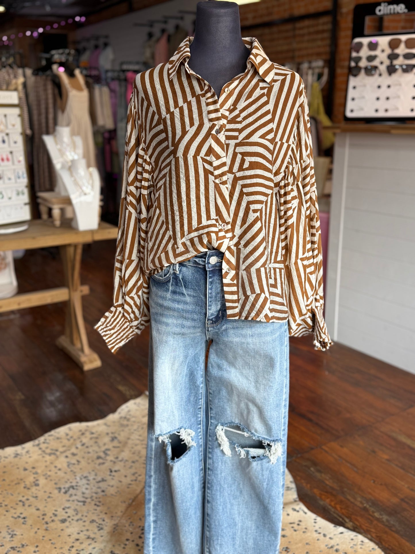 Zone Print Blouse in Coco