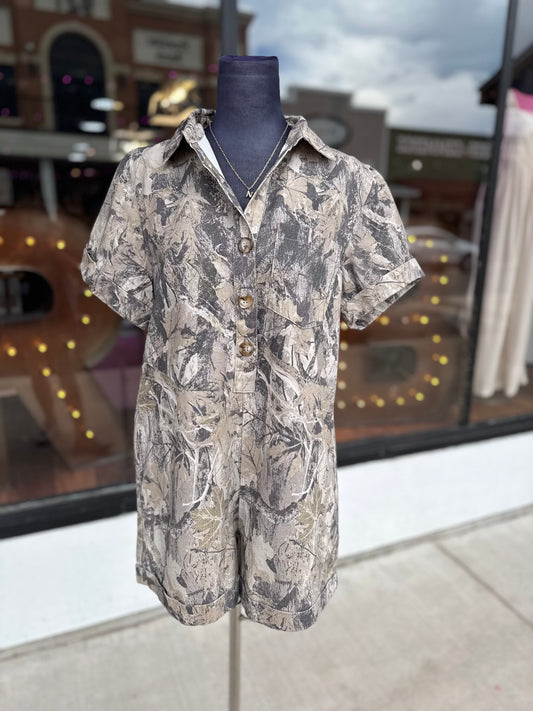 Camo Denim Button Down Romper