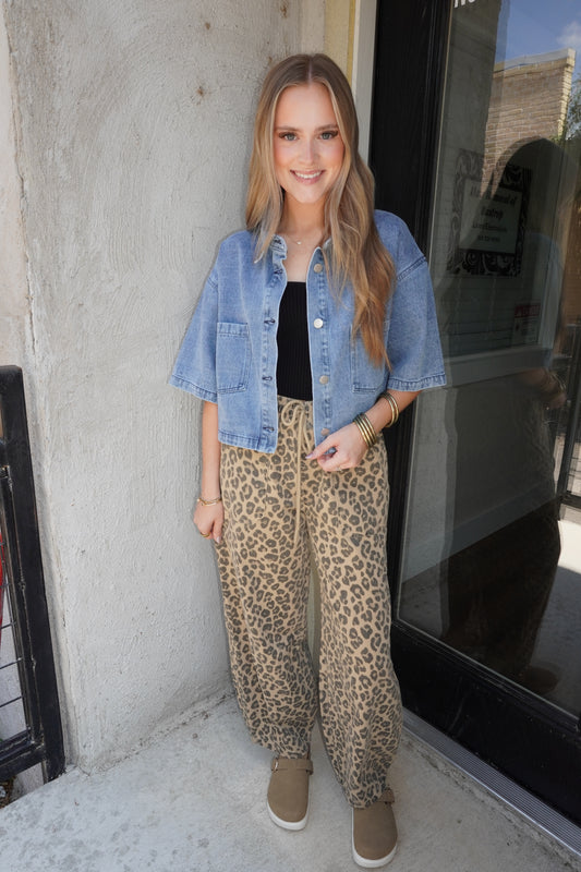 Leopard Drawstring Barrel Pants