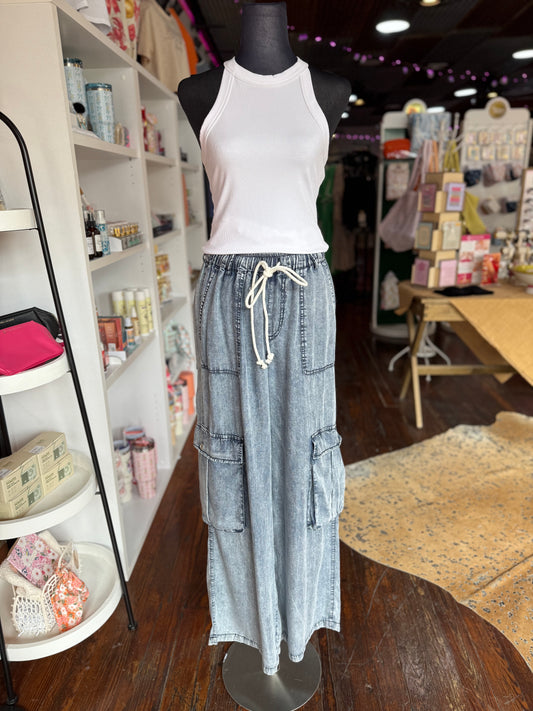 Cargo Denim Wide Leg Pants