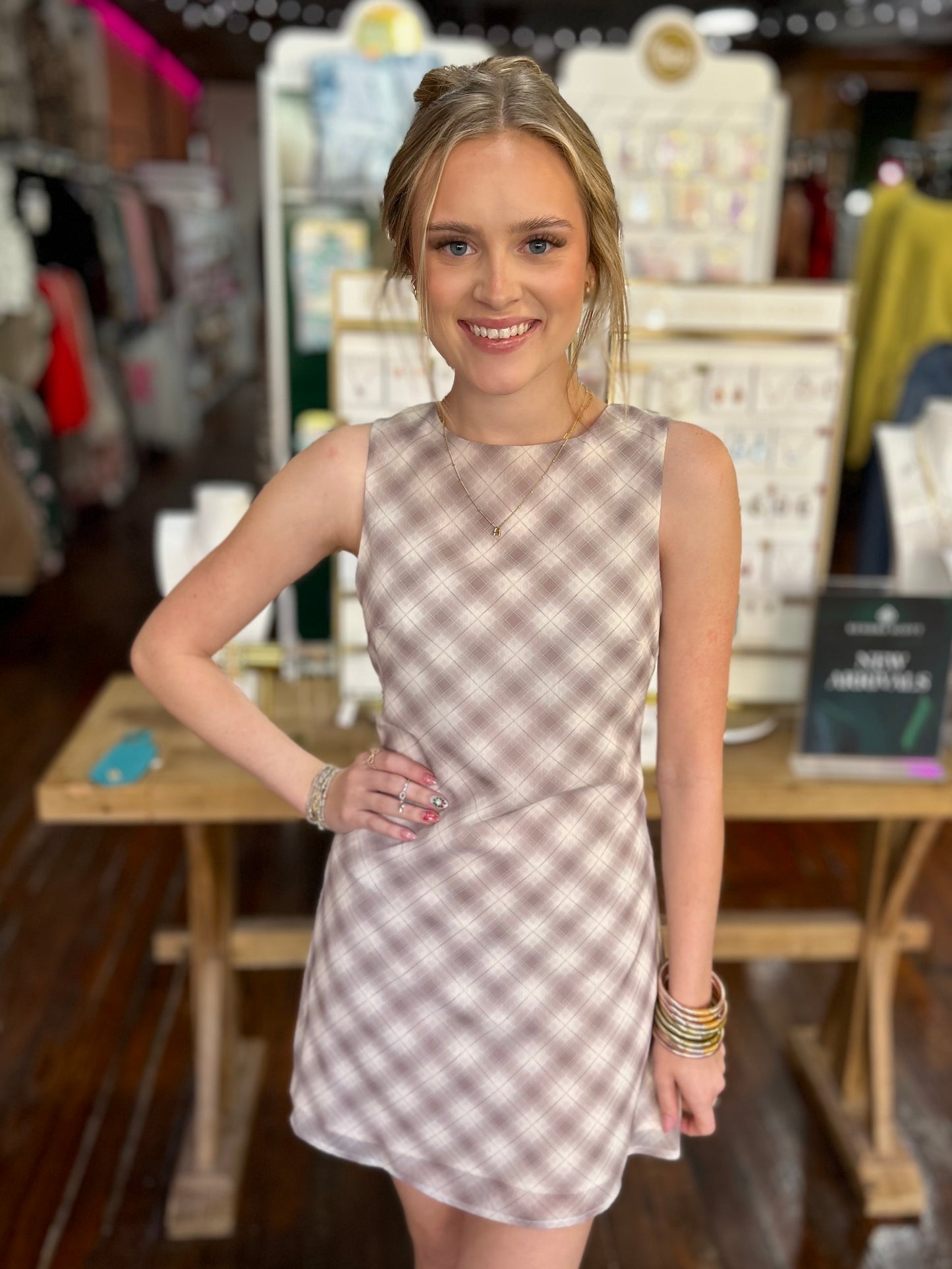 Brown Plaid Mini Dress