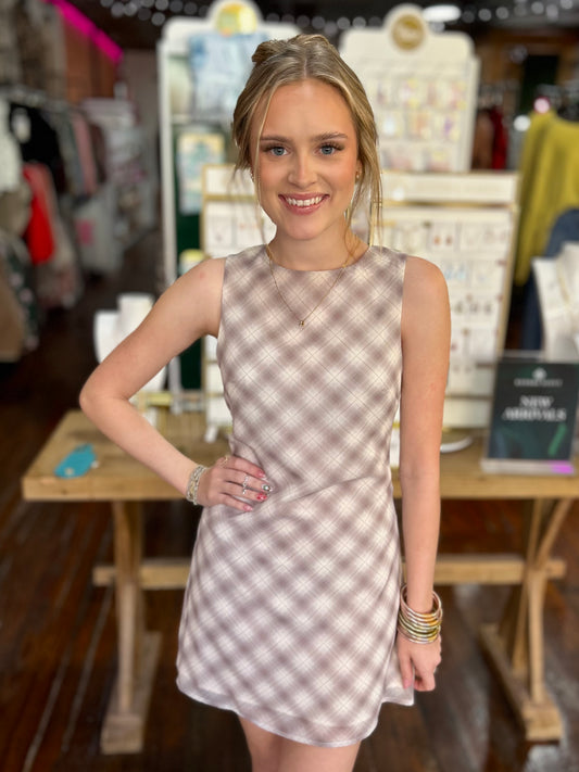 Brown Plaid Mini Dress