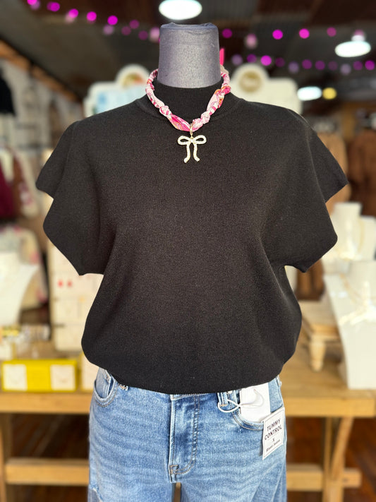 Mock Neck Knit Sweater Top in Black