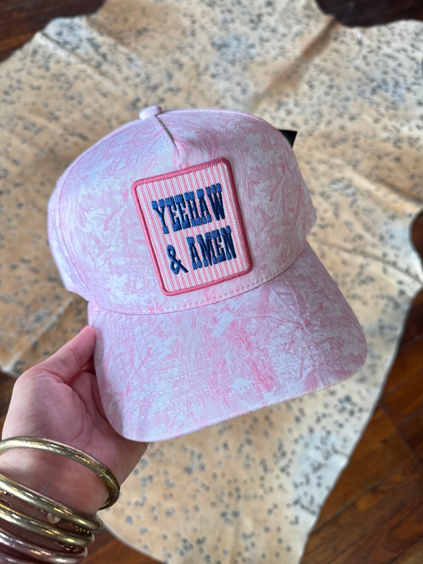 Yeehaw & Amen Trucker Hat in Pink Camo