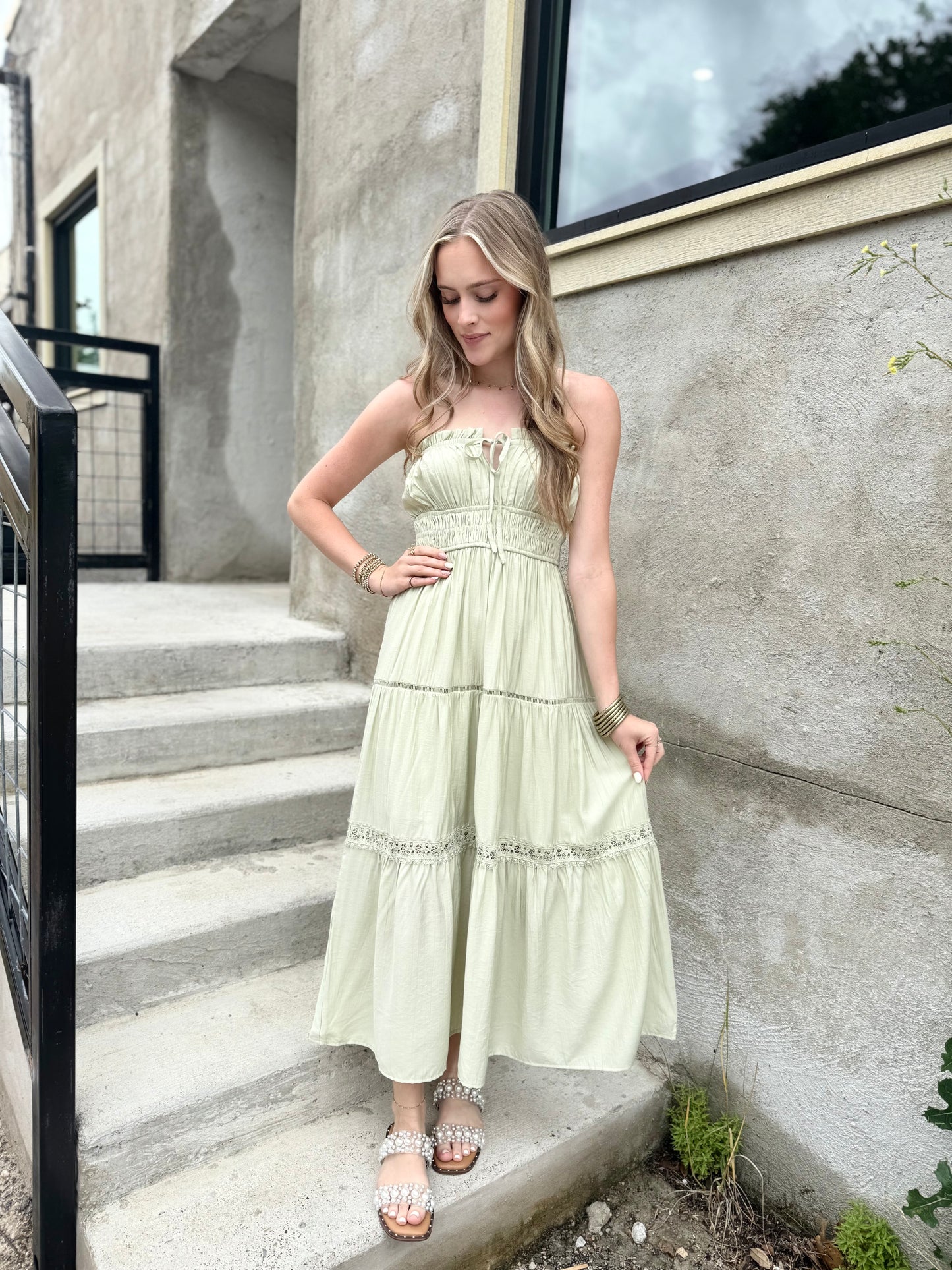 Dandy Strapless Keyhole Dress in Sage
