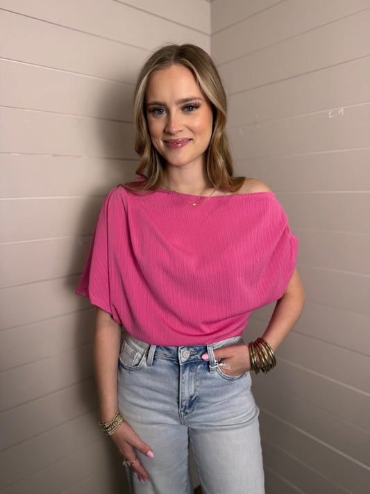 Dolman Asymmetrical Top in Hot Pink