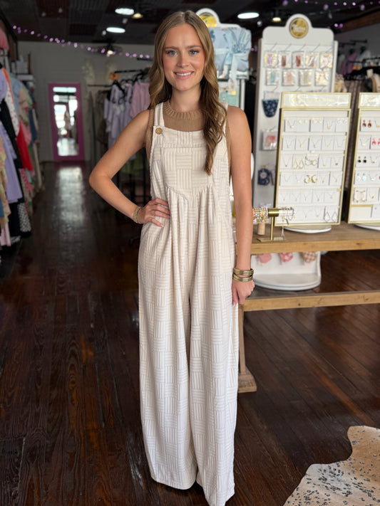 Tessa Textured Jumpsuit in Bone