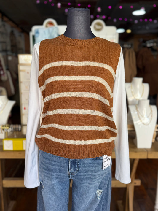 Copper Cream Stripe Sweater Top