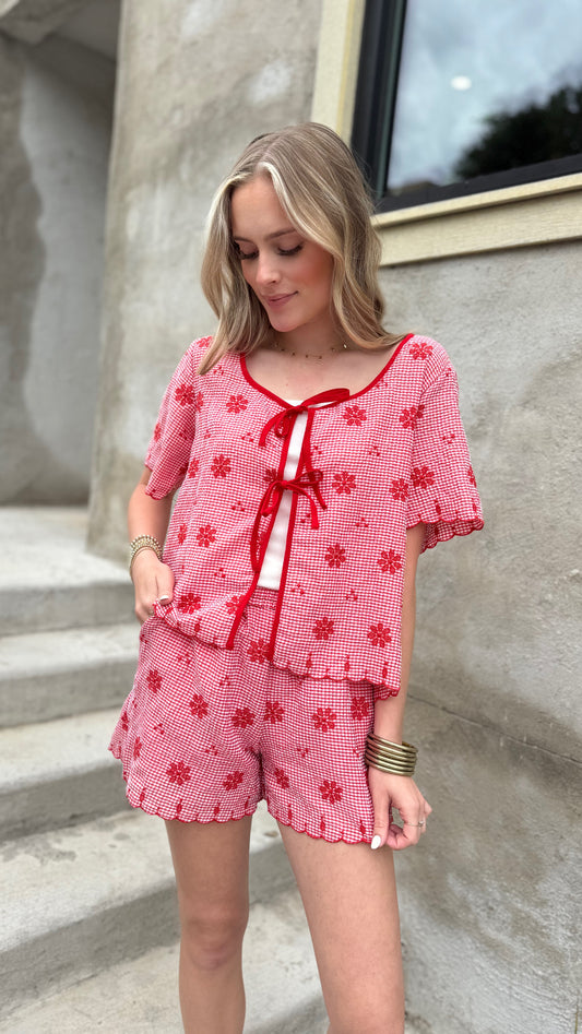 Floral Embroidery Set in Red