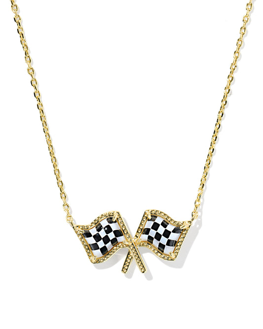 Checkered Flag Short Pendant Necklace - KS