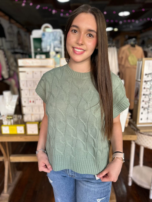 Keeks Knit Sweater Top in Sage Green