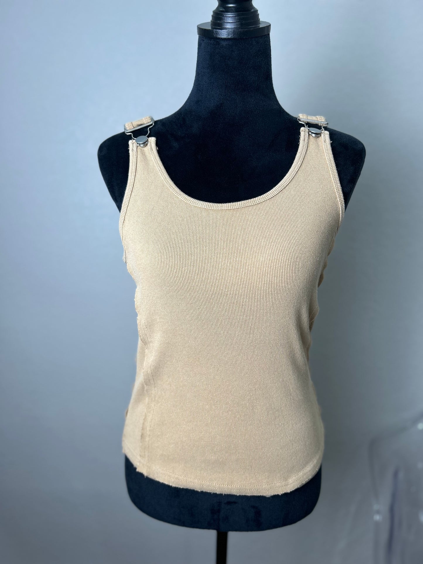 Button Shoulder Straps Top in Taupe