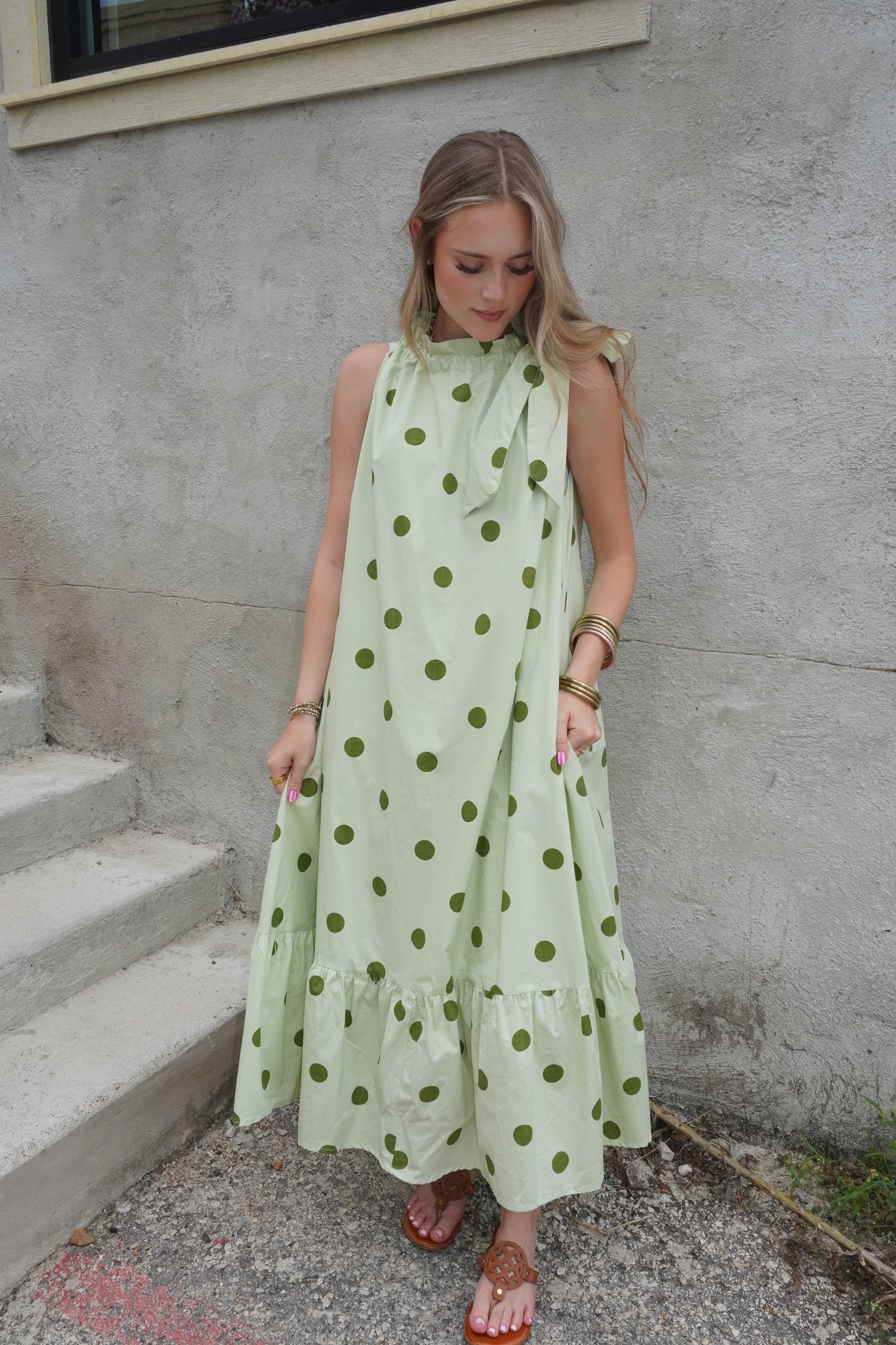 Polka Dot Midi Dress in Sage