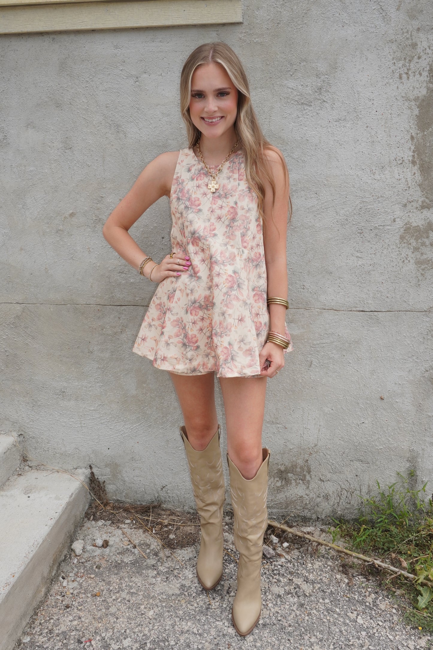 Cream Floral Denim Set