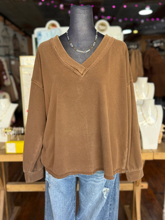 Reverse Stitch Knit Top in Brown