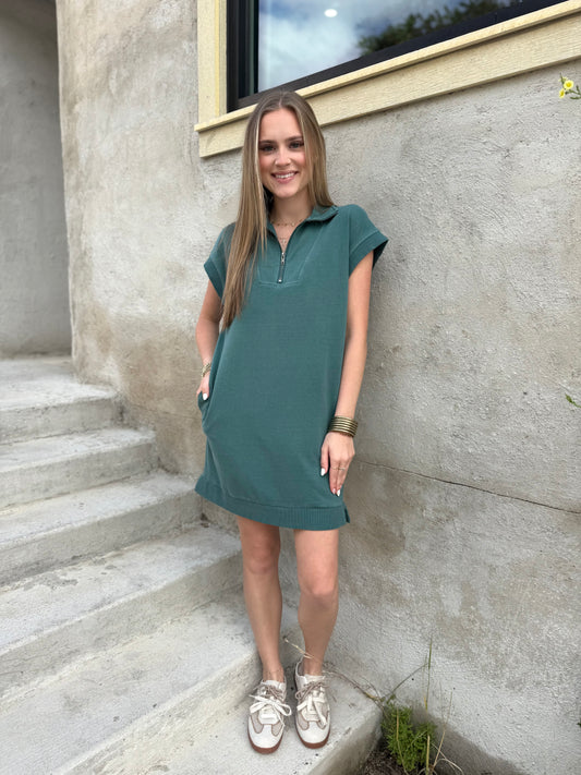 Half Zip Comfort Dress in Dk Teal