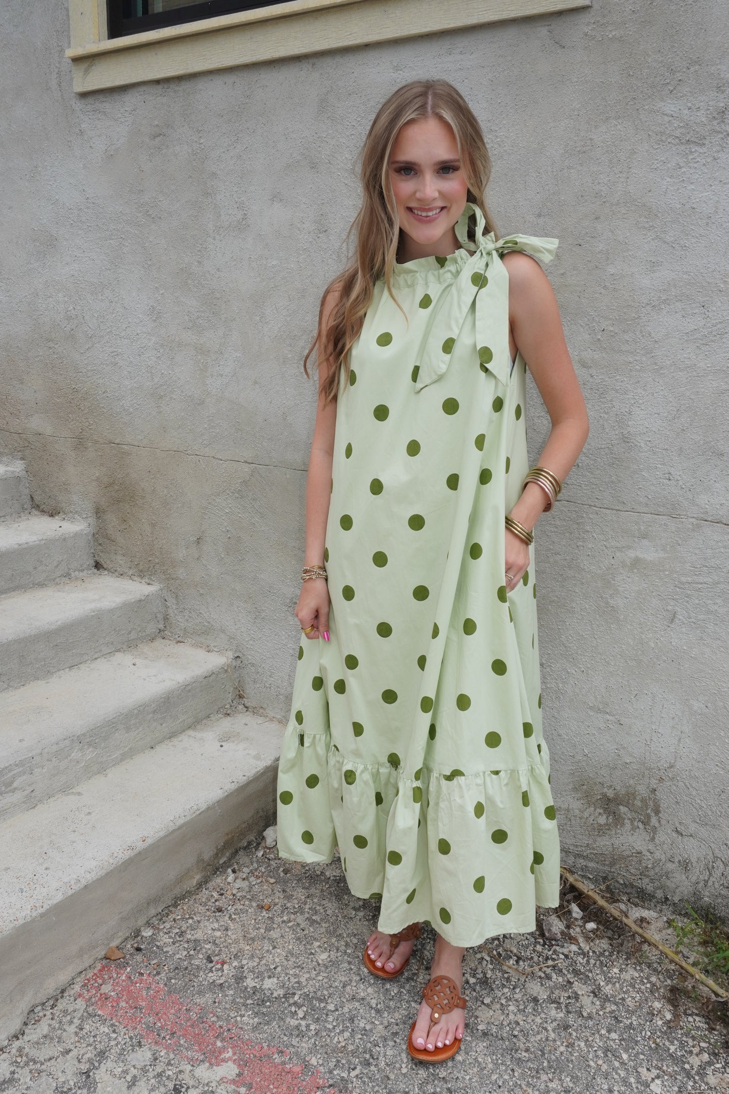 Polka Dot Midi Dress in Sage