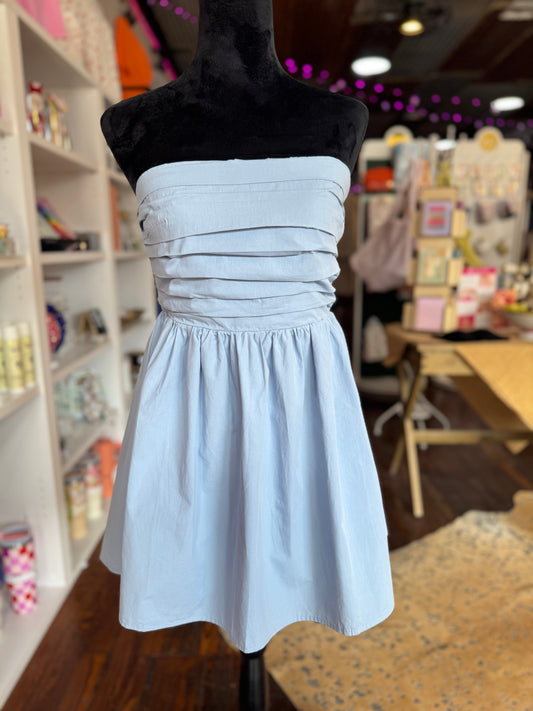 Strapless Pleated Mini Dress in Lt Blue