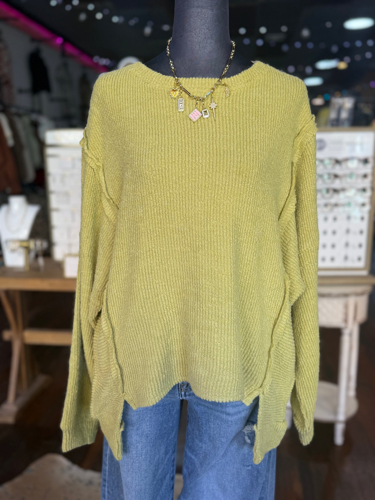 Lime Rib Knit Sweater