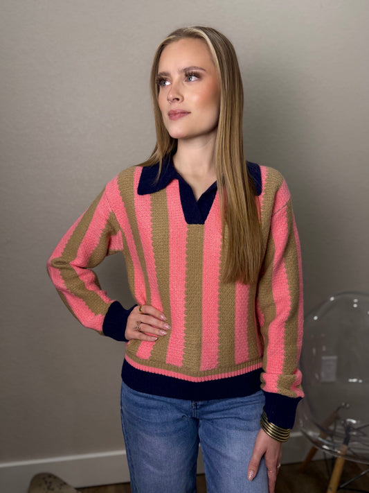 Suzy Chic Sweater Top in Pink Navy