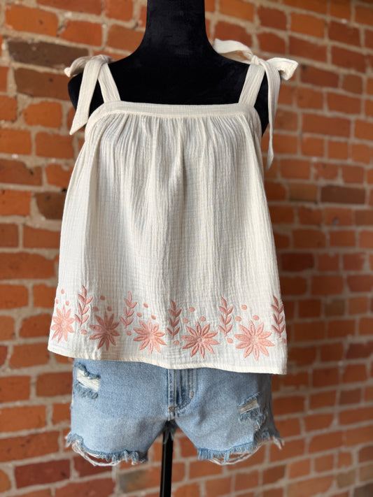 Natural Blush Embroidery Top