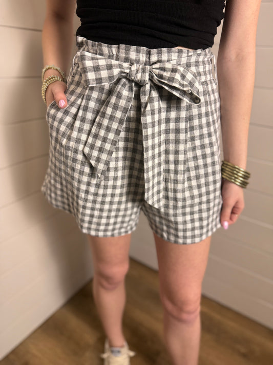 Paperbag Checkered Shorts in Black