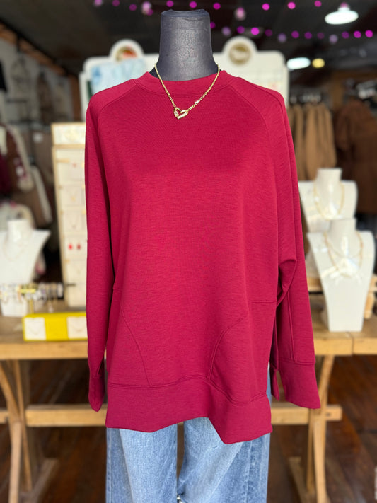 Scuba Pullover Top in Cabernet