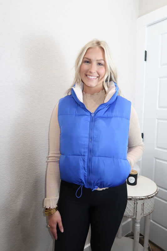 Reversible Puff Vest in Azure