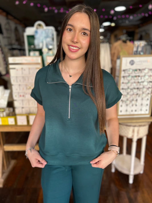 Deb Deep Green Half Zip Top