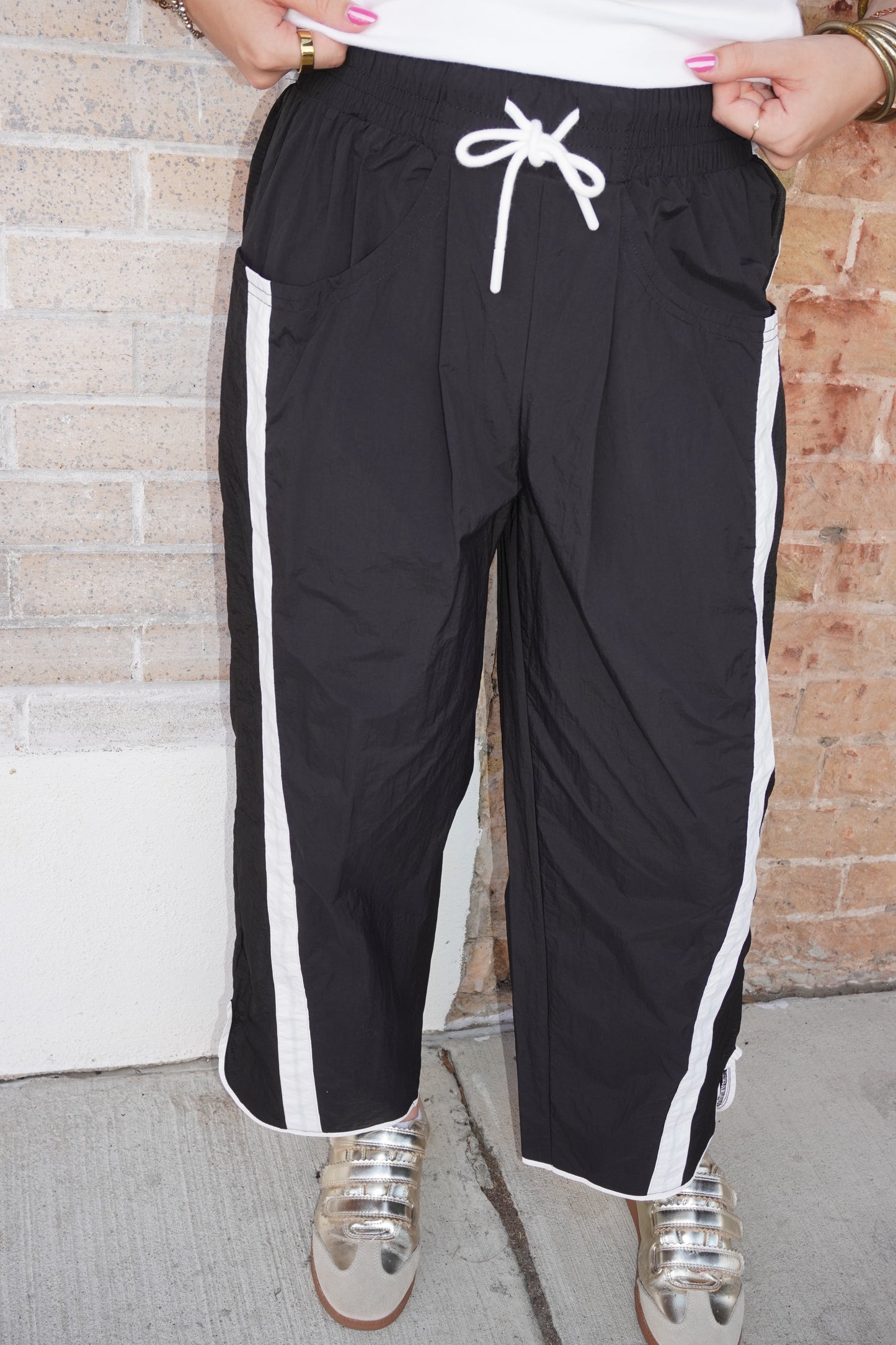 Black Track Pants w/ White Stripe
