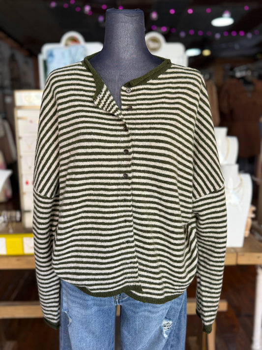 Striped Knit Cardigan in Olive
