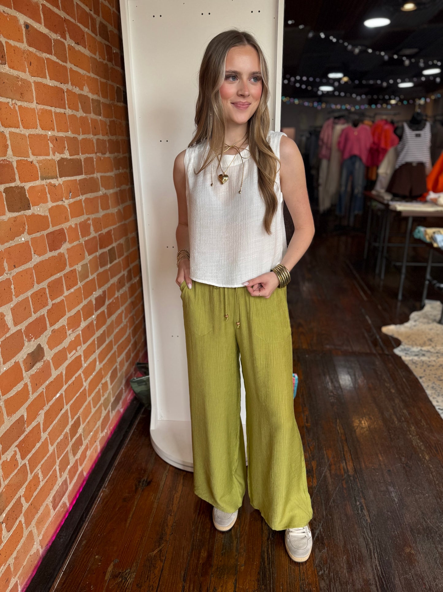 Flowy Wide Leg Pants in Avocado