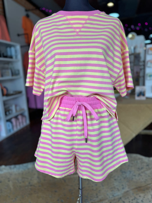 Terry Striped Shorts in Pink Lemonade