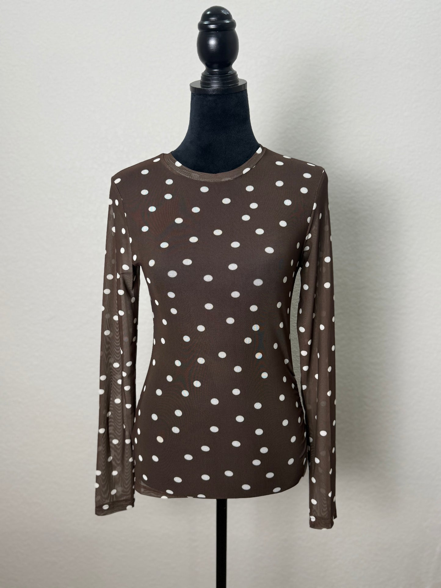 Polka Dot Mesh Top in Brown