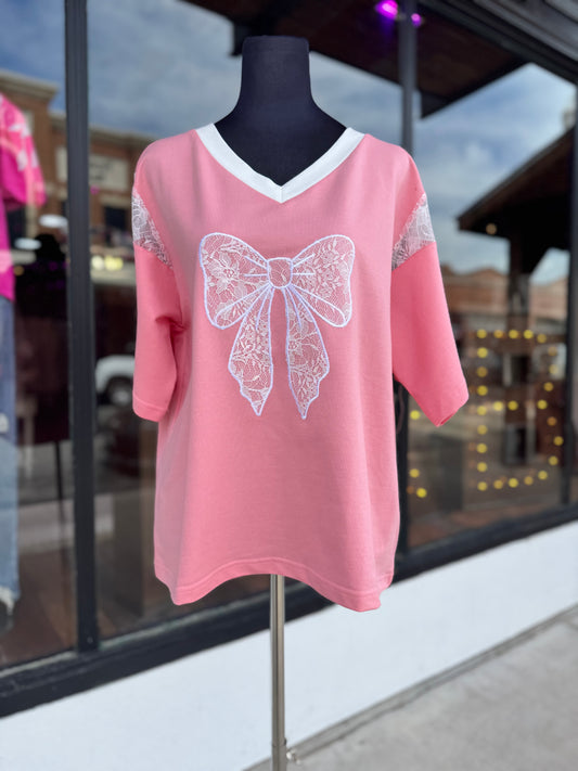Pink Ribbon Patch Bow Top