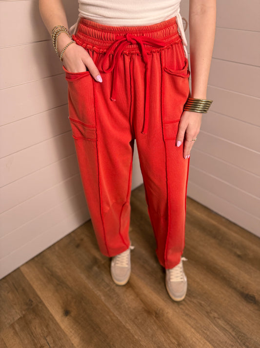 Minnie Barrel Pants in Mineral Red