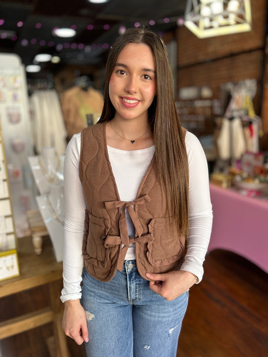 Front Tie Vest in Chestnut