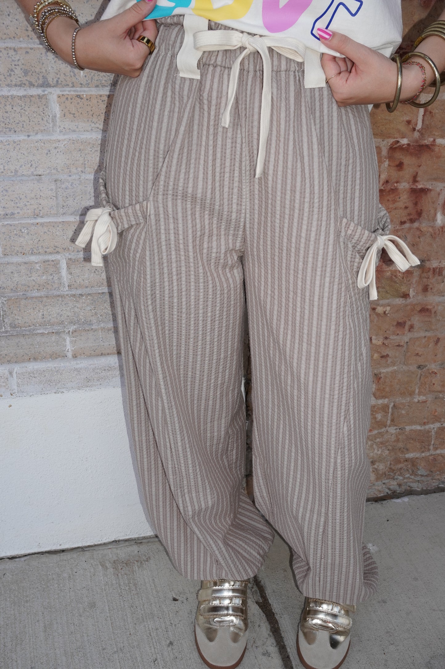 Keleigh Stripe Pants in Taupe/White
