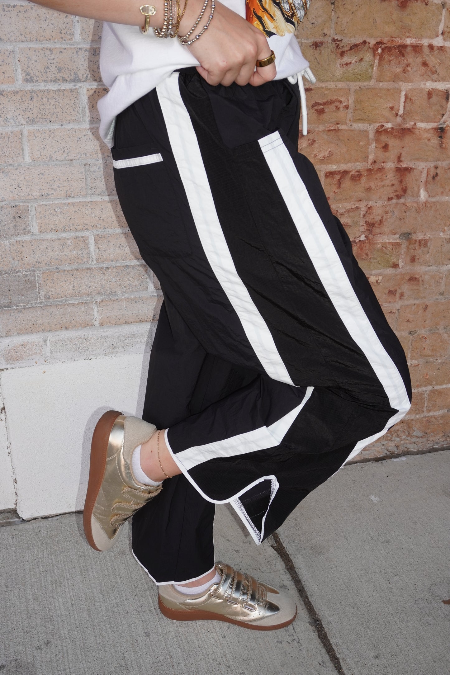 Black Track Pants w/ White Stripe