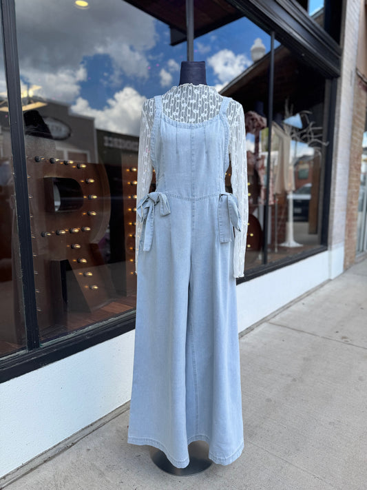 Kacey Bow Denim Jumpsuit in Lt Denim