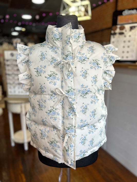 Cream Floral Trendy Vest