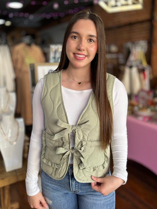 Front Tie Vest in Sage Green