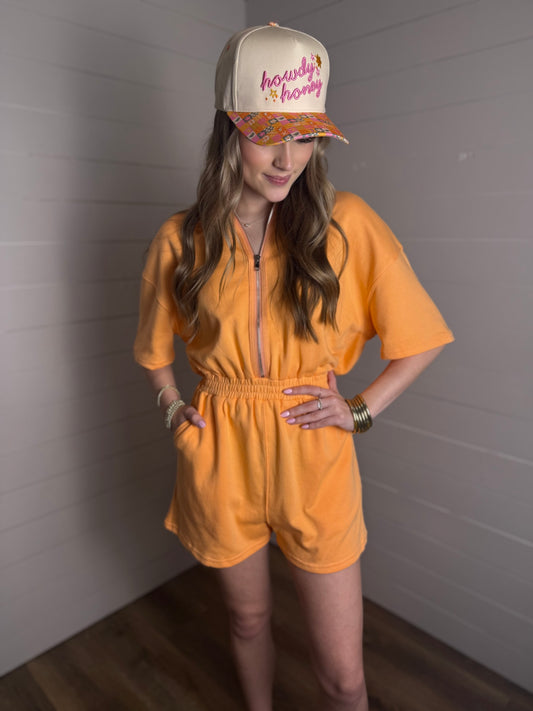 Beachin’ Half Zip Romper in Lt Orange