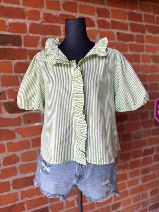Ruffle Collared Top in Lime Green