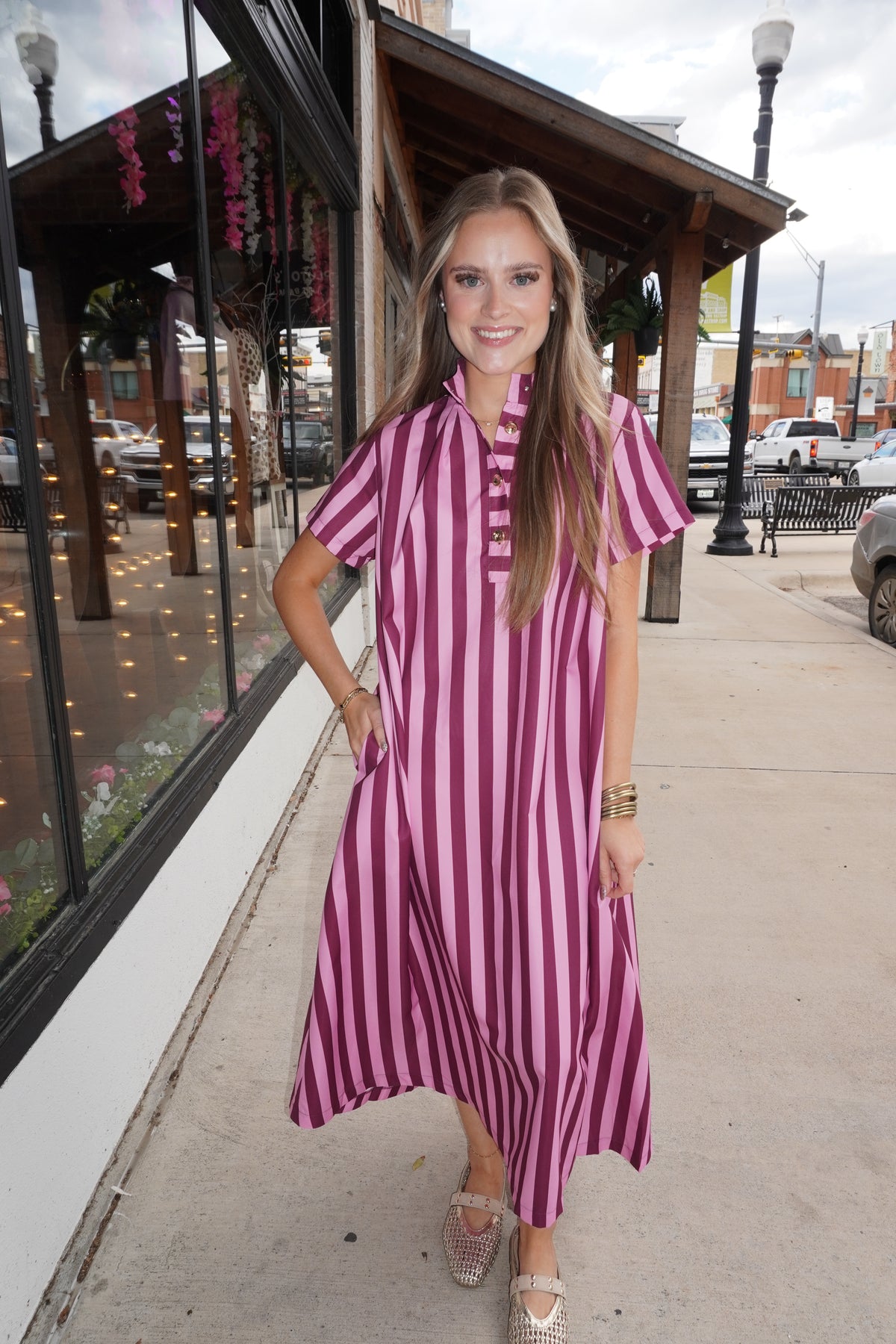 Stand Tall Striped Midi Dress in Plum