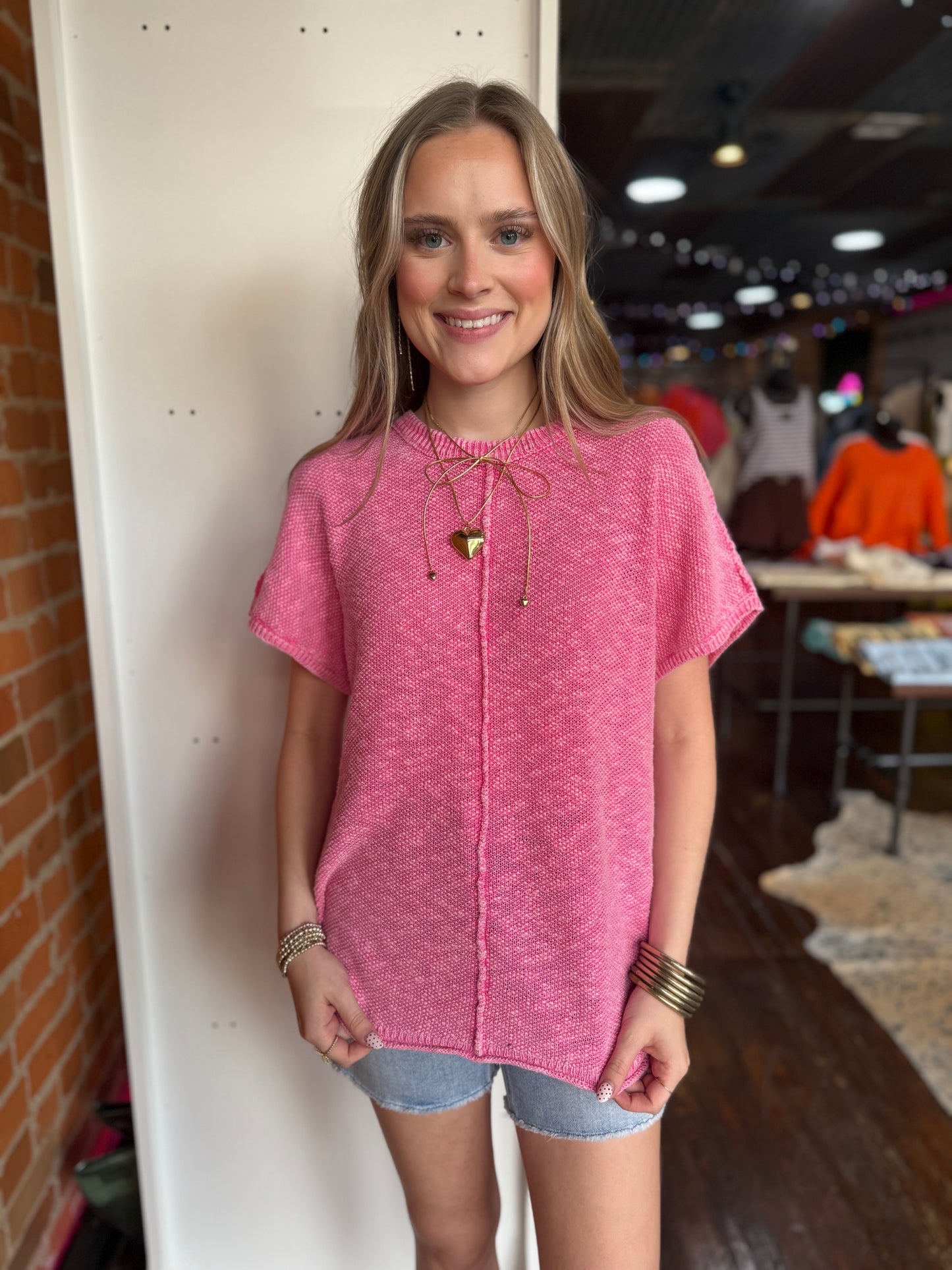 Casual Summer Sweater Top in Pink