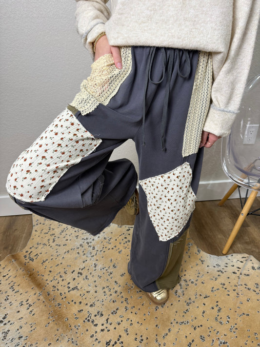 Gypsy Patchwork Pants in Moss Mix
