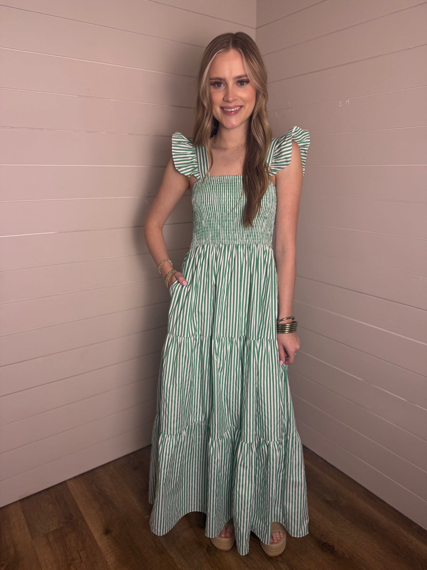 Suse Stripe Tiered Maxi in Green