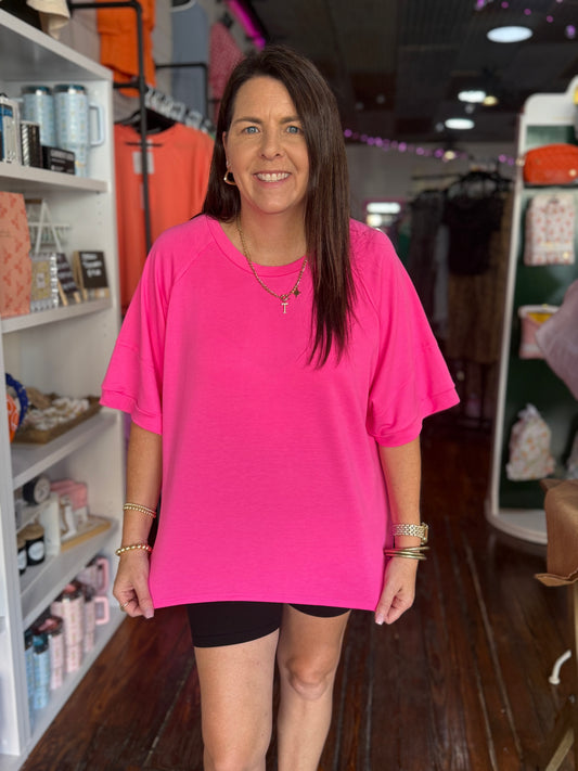 Comfy Oversized Top in Hot Pink